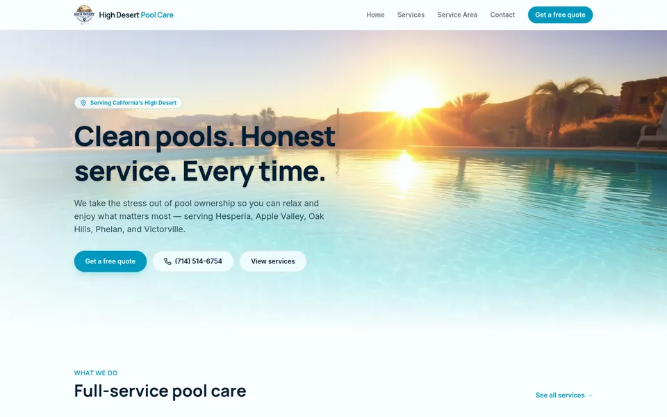 High Desert Pool Care website homepage
